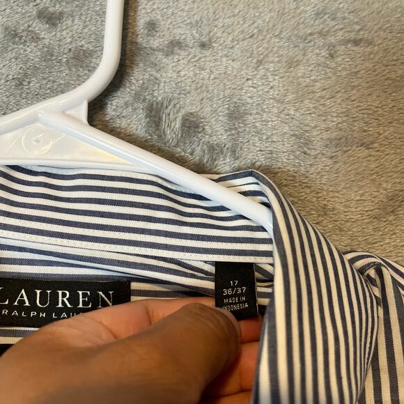 Ralph Lauren Black Label Sz 17, 36 /37 Tall Fit Stretch‎ Striped Button Up Shirt - Picture 6 of 10